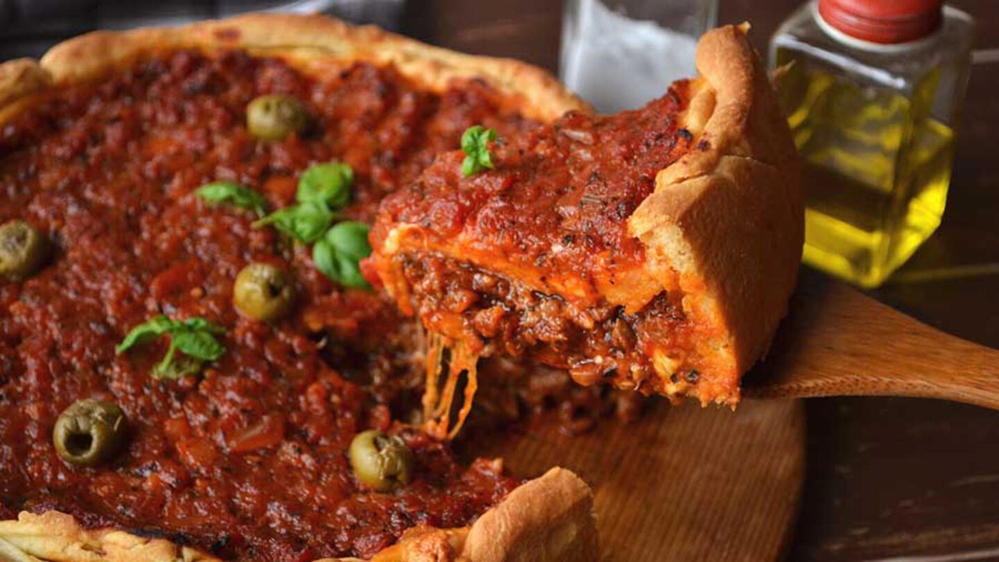 Double decker deep dish Chicago style pizza