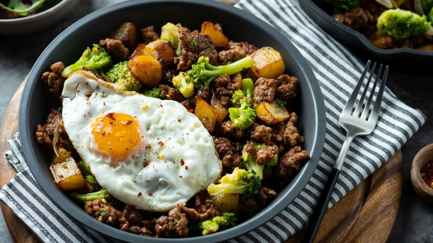 Miješano mljeveno meso s krumpirima, jajima i brokulom